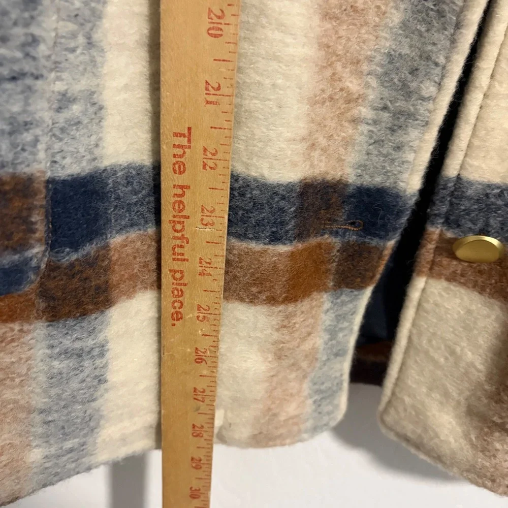 Zara Plaid Wool Blend Shacket Oversized Shirt Jacket Tan Blue NEW
